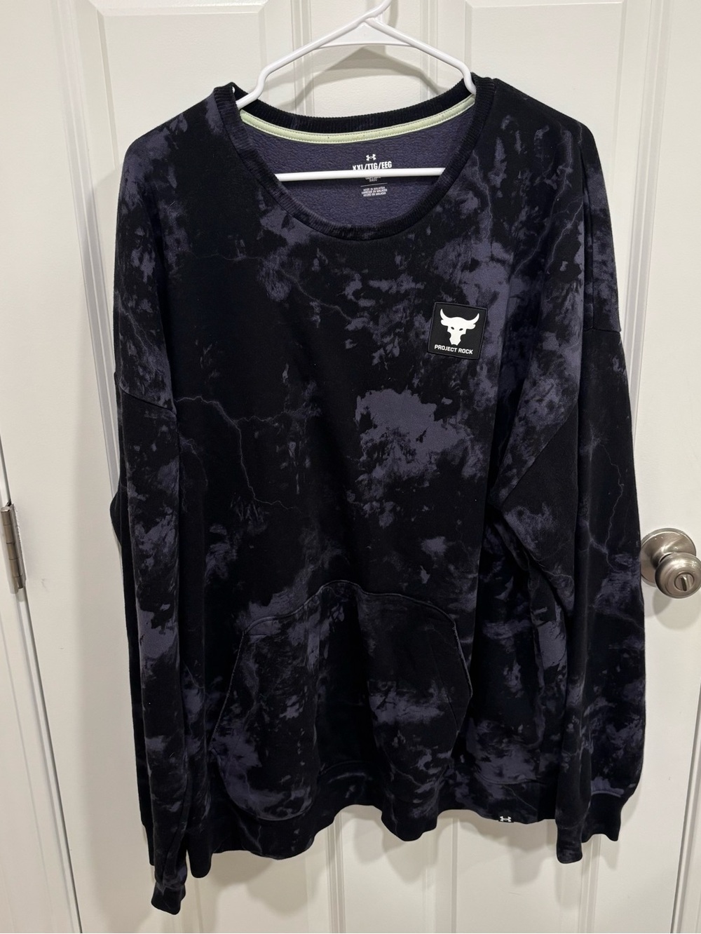 Under Armour Project Rock Purple Black Tie Dye Crewneck Sweatshirt Mens U.S. XXL